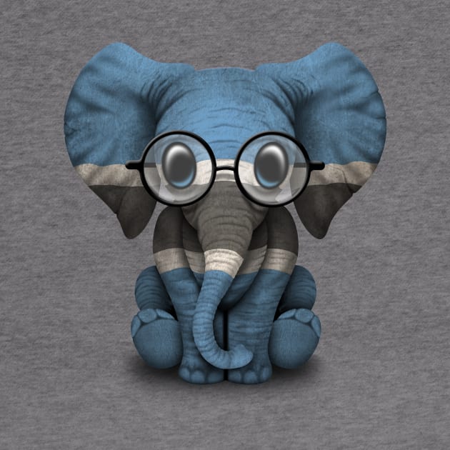 Baby Elephant with Glasses and Botswana Flag by jeffbartels